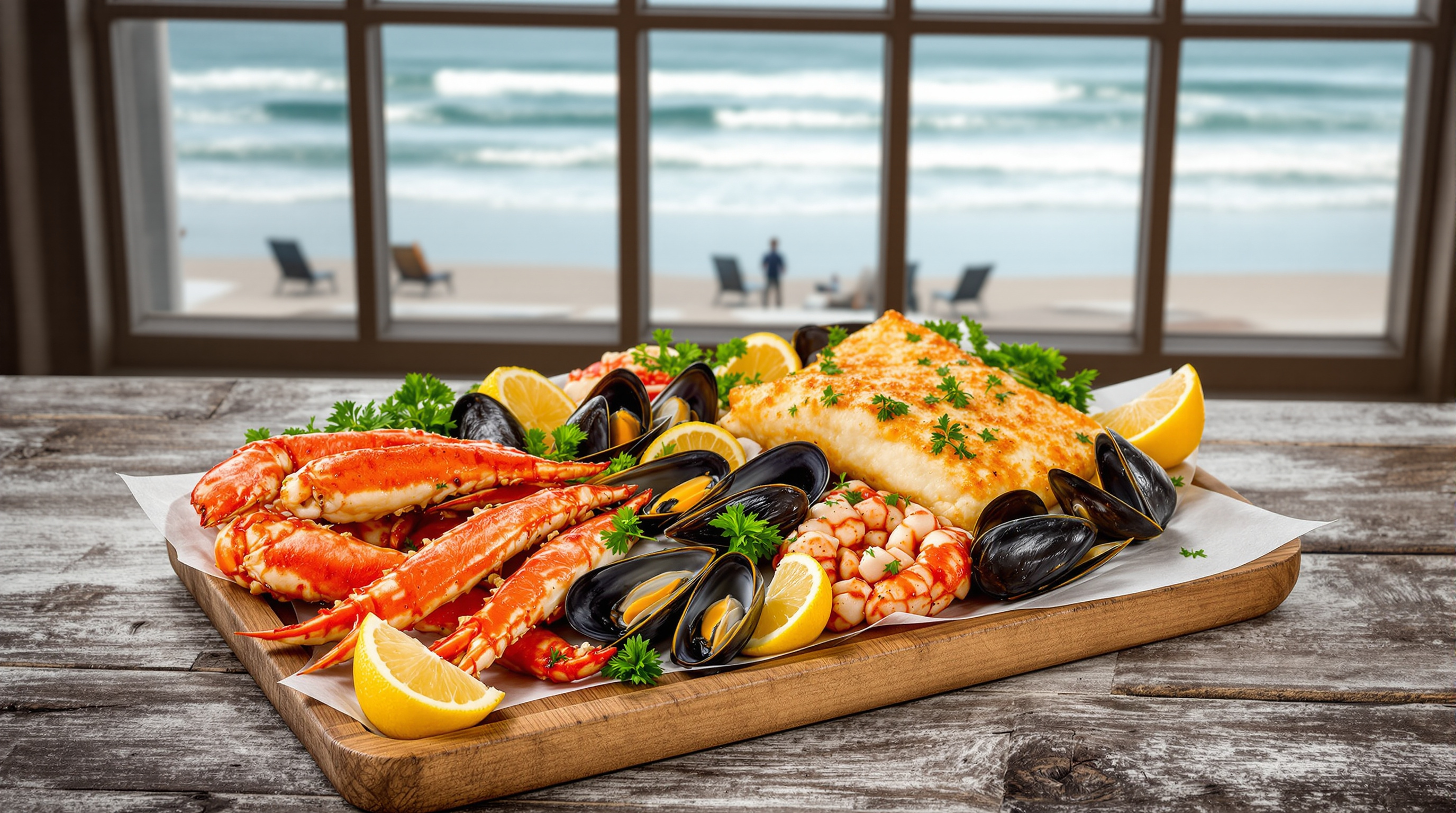 Fresh Newfoundland seafood platter with cod, crab, and mussels